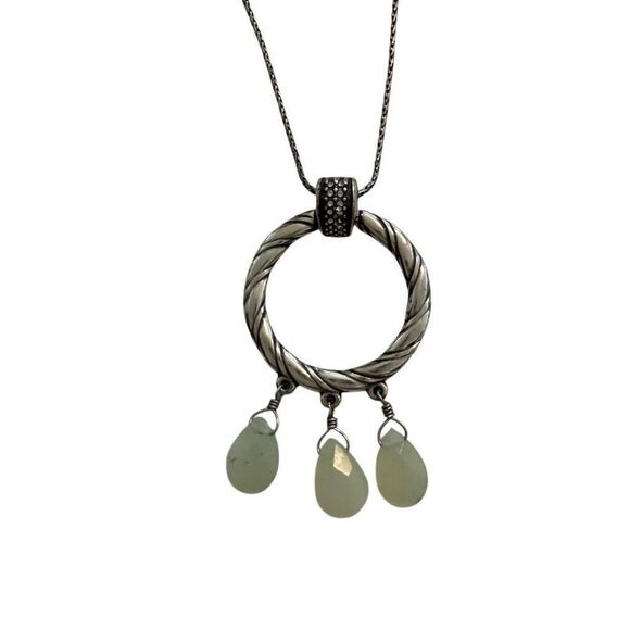 Brighton Silver Tone Circle Pendant With Soft Jade Tear Drop Stones - Picture 2 of 7